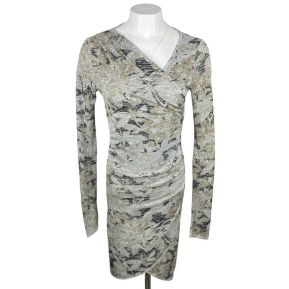 WILFRED FREE Aritzia Klum Floral Faux Wrap Ruched Sheath Dress Sz Small - Picture 2 of 5